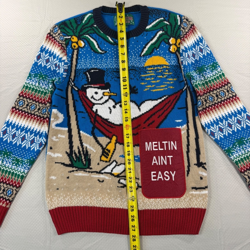 Ugly Christmas Sweater Mens Small Snowman Beach Meltin Aint Easy Tropical - Picture 2 of 9